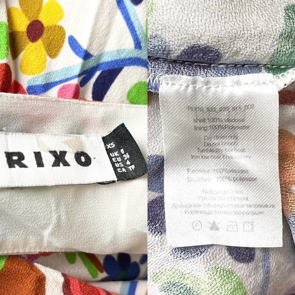 RIXO Floral Print Crepe Short Sleeve V-Neck Tied Cutout Open Back Midi Dress XS - Picture 14 of 16